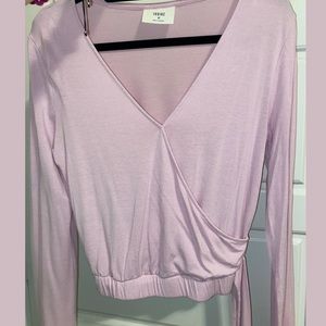 Pink Faux Wrap Long Sleeve Top With Side Bow Size Medium (M)